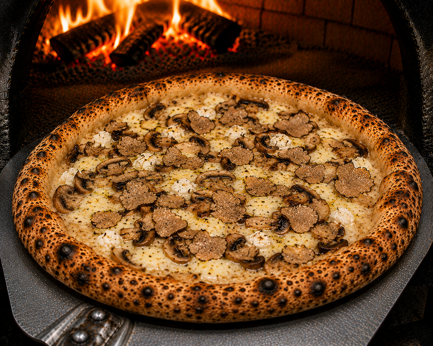 Pizza Truffo — crème à la truffe, champignons, Burrata à la truffe