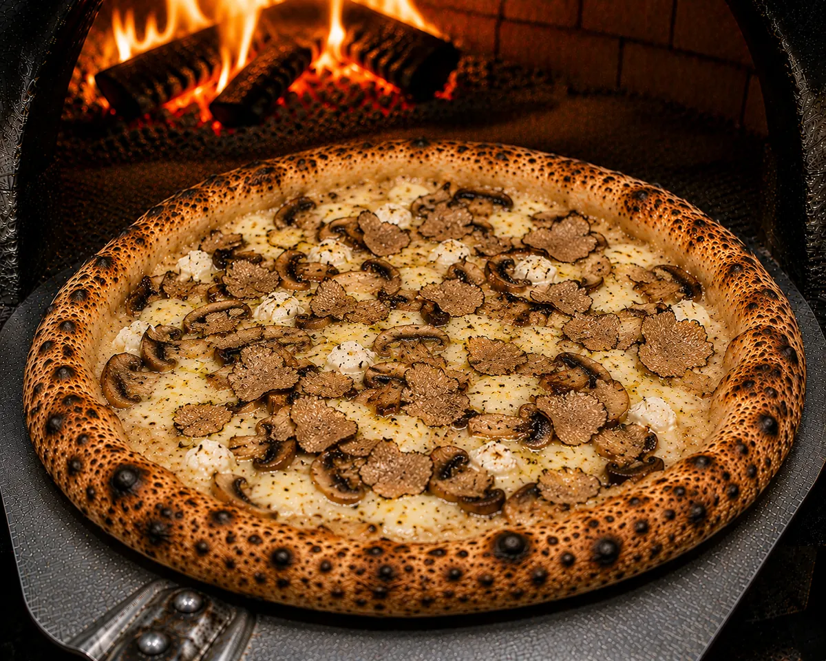 Pizza Truffo - crème à la truffe, champignons, Burrata à la truffe